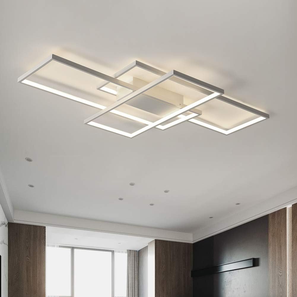 Modern LED Ceiling Light Modern Ceiling Lamp 75W LED White Square Acrylic Flush Mount Ceiling Light Fixtures for Bedroom Study Kitchen Living Room Diummable/3000-6000K Metal LED Light 35.4INCH