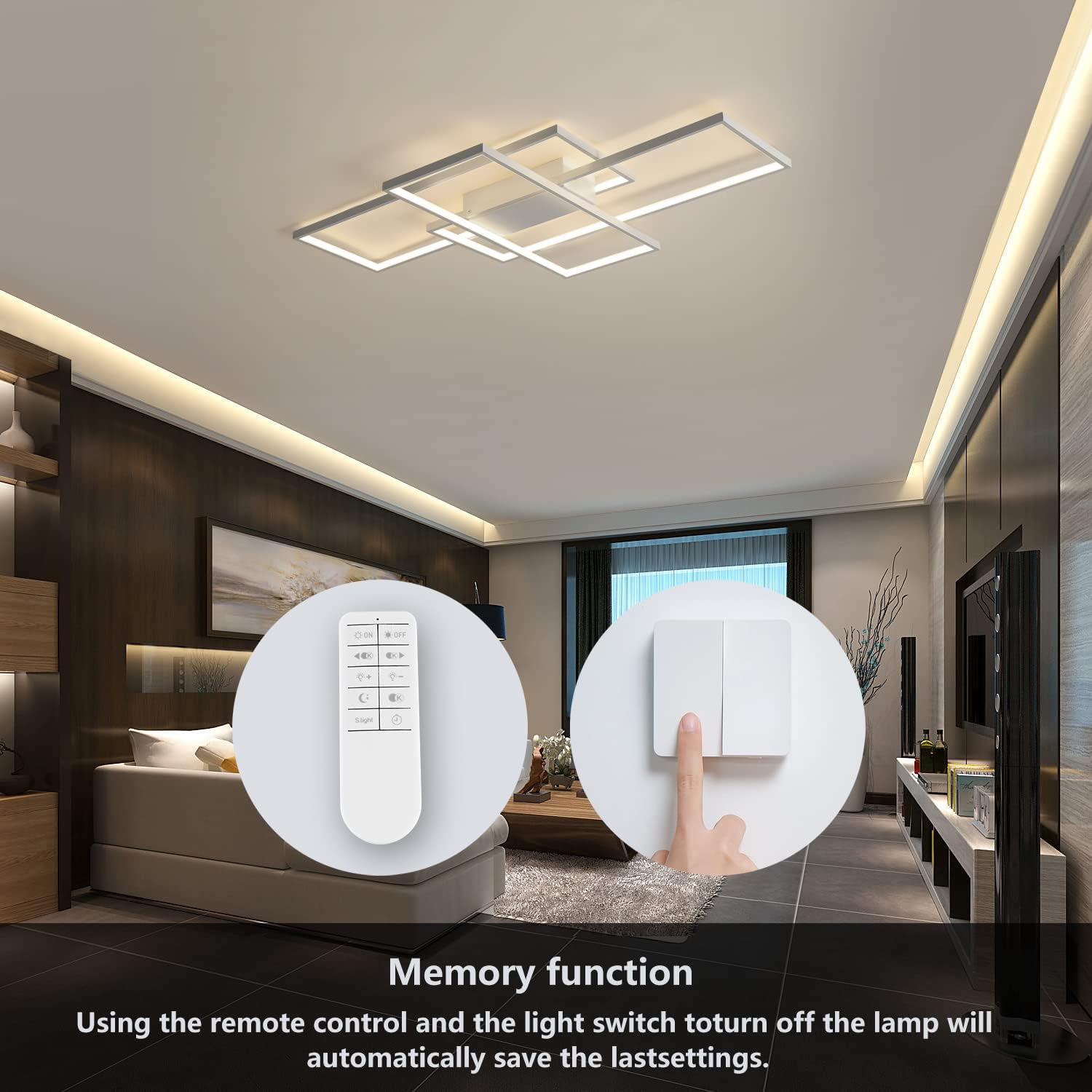 Modern LED Ceiling Light Modern Ceiling Lamp 75W LED White Square Acrylic Flush Mount Ceiling Light Fixtures for Bedroom Study Kitchen Living Room Diummable/3000-6000K Metal LED Light 35.4INCH - Image 2