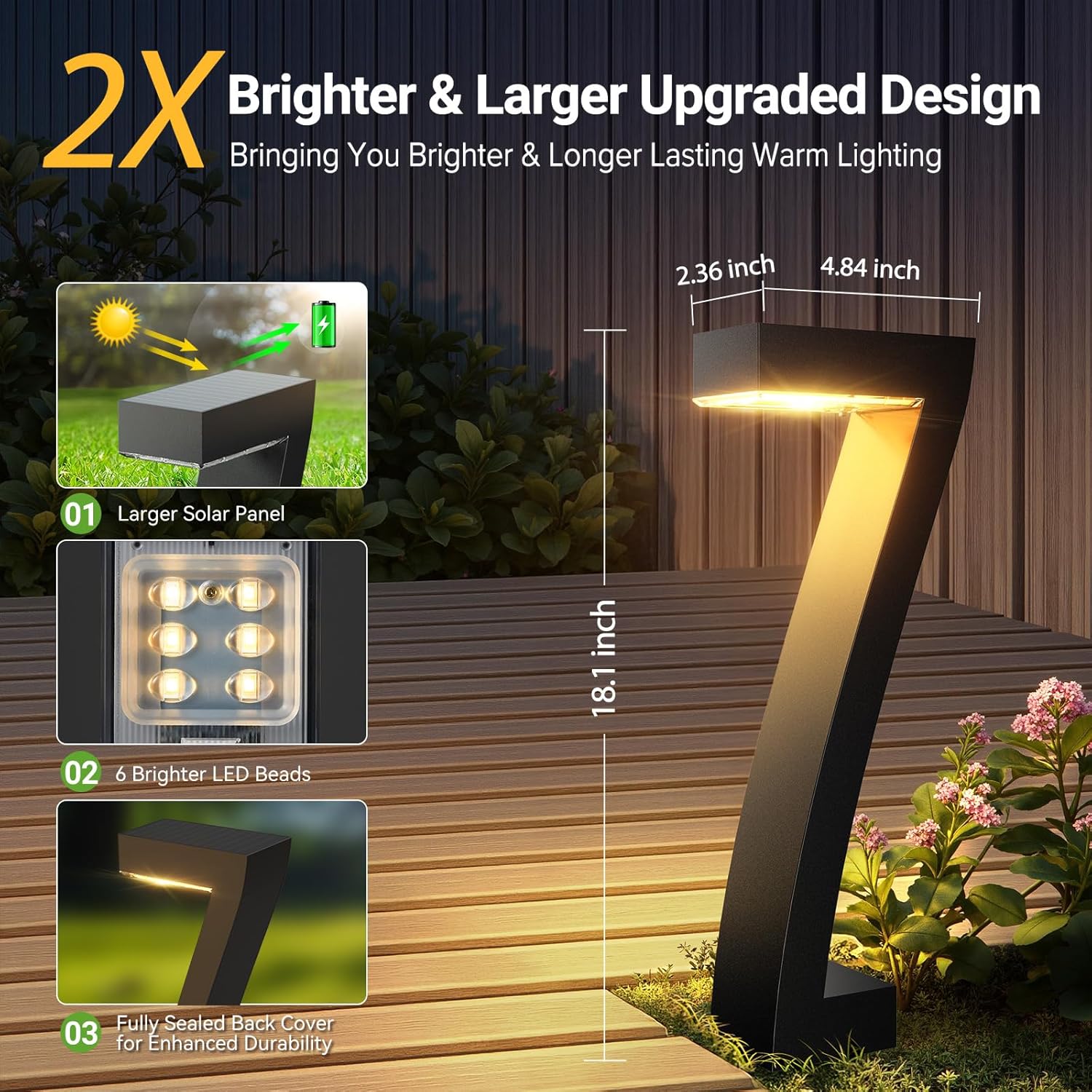 Solar Lights Outdoor Pathway Lights, 4 Pack Upgraded Bright LED Outdoor Solar Light for Outside, IP65 Waterproof Solar Garden Light for Yard, Driveway, Walkway, Landscape, Patio Decor - Image 2