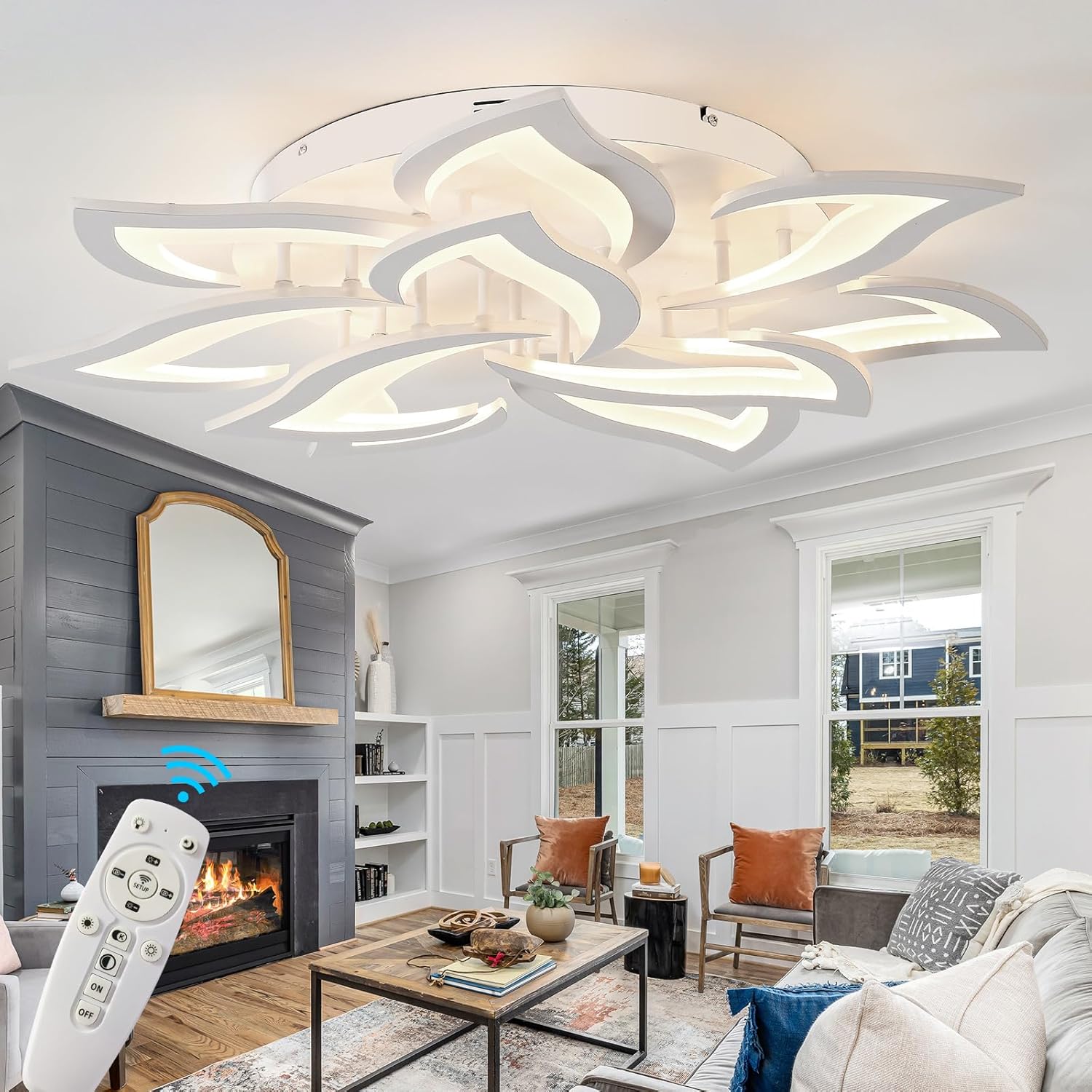 Modern Ceiling Lamp,Dimmable Led Ceiling Lights Metal Acrylic Lighting Fixtures with Romote Control for Bedrooms, Living Rooms, Kitchen Rooms (10 head)