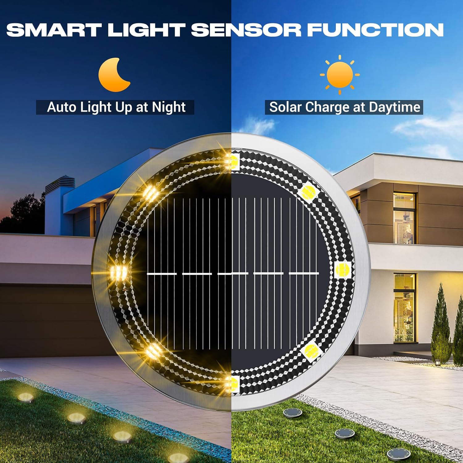 Mini Solar Ground Lights Outdoor, 4 Pack Flat Solar Powered Disc Lights, IP68 Waterproof, Anti-Rust, Landscape Lighting for Pathway Garden Yard Lawn Walkway Landscape Driveway, Warm White - Image 2